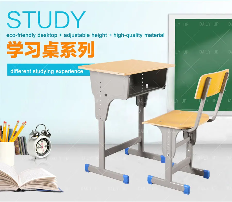 Wooden Cheap school Desk and chair Study Single adjustable Classroom Desk and Chair