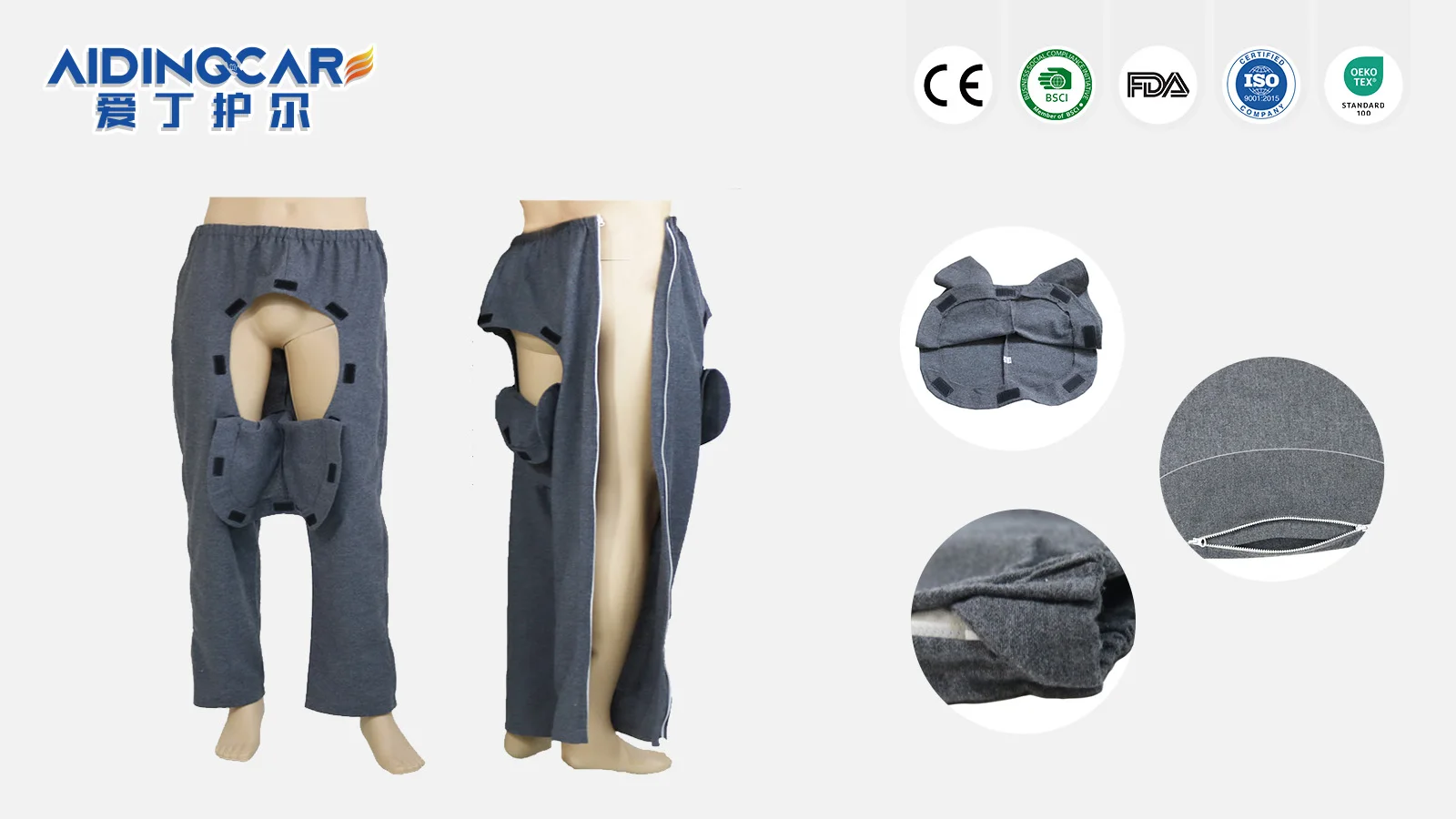 Open Crotch Cotton Zipper Patient Pants Patient Care Clothes for Surge - product detail 1