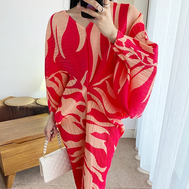 2022 new pleated print evening gown dress elegant summer dresses for women Miyake pleated maxi dress - Image 5