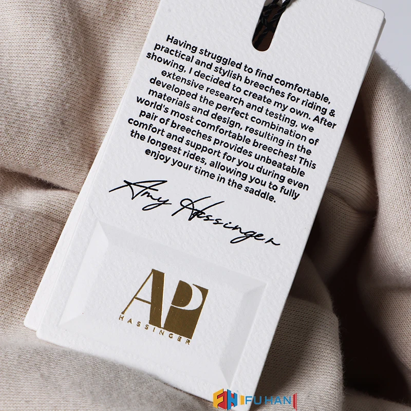 Custom Brand Logo Embossed Printing Art Paper Cute Swing Hang Tag for Womens Girls Clothing Garment Tags With Cotton String