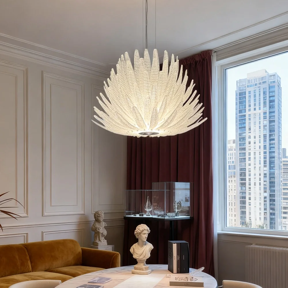 Italienischer Designer Agave Murano-Glas-Kronleuchter, hochwertige LED-Hängeleuchte für Esszimmer, Villenhalle und Projektinstallation