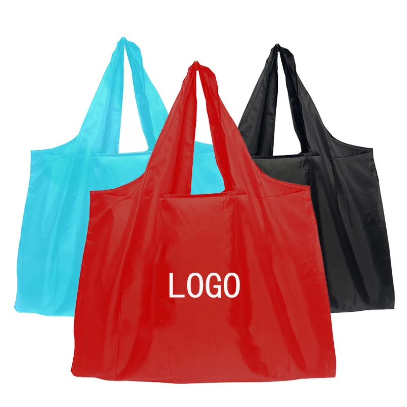 Wholesale Custom Solid Color Eco Grocery Shop Bag Tote 210D Oxford Cloth Reusable Foldable Shopping Bags