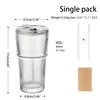 Ensemble de tasse clair + simple + paille en verre + couvercle PP + brosse de paille