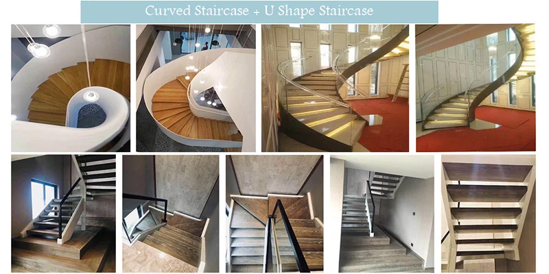 Modern economic indoor steel stairs curved staircase with glass railing marble stair steps decor stairs manufacture