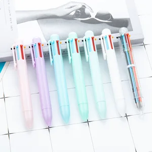 Cartoon 6-Color Plastic Ballpoint Pen Student Cute Journal Marker Multi-Functional Retractable Gel Pens Wholesale