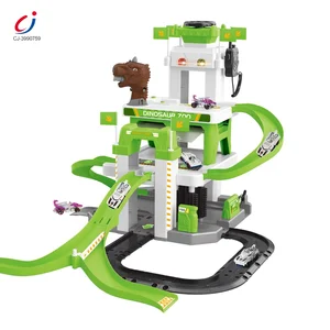 Chengji City Dinosaur Track Parking Toy Car Kids Music Lighting Shoot Soft Bullet Multilayer Interchange Track Parking Lot Toy
