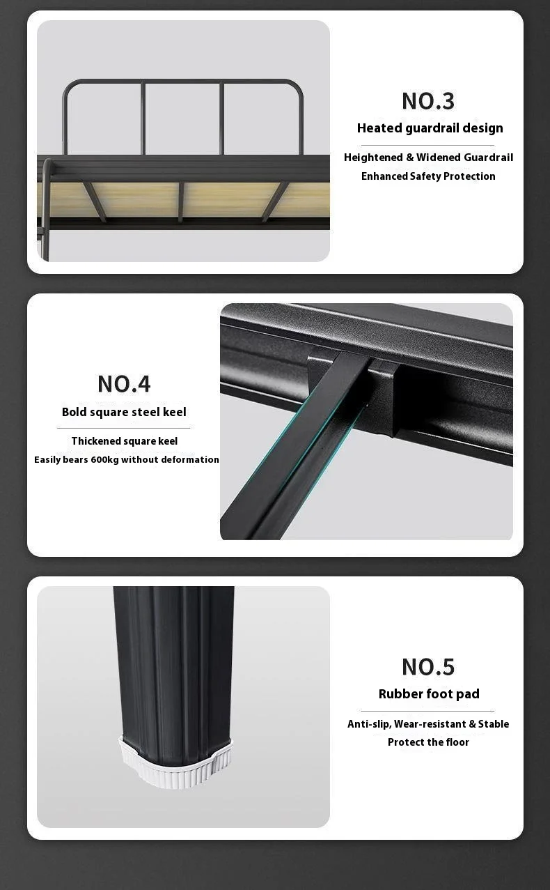 product factory wholesale metal dormitory bed with upper bed and lower desk frame for college student use school bunk bed desk-6