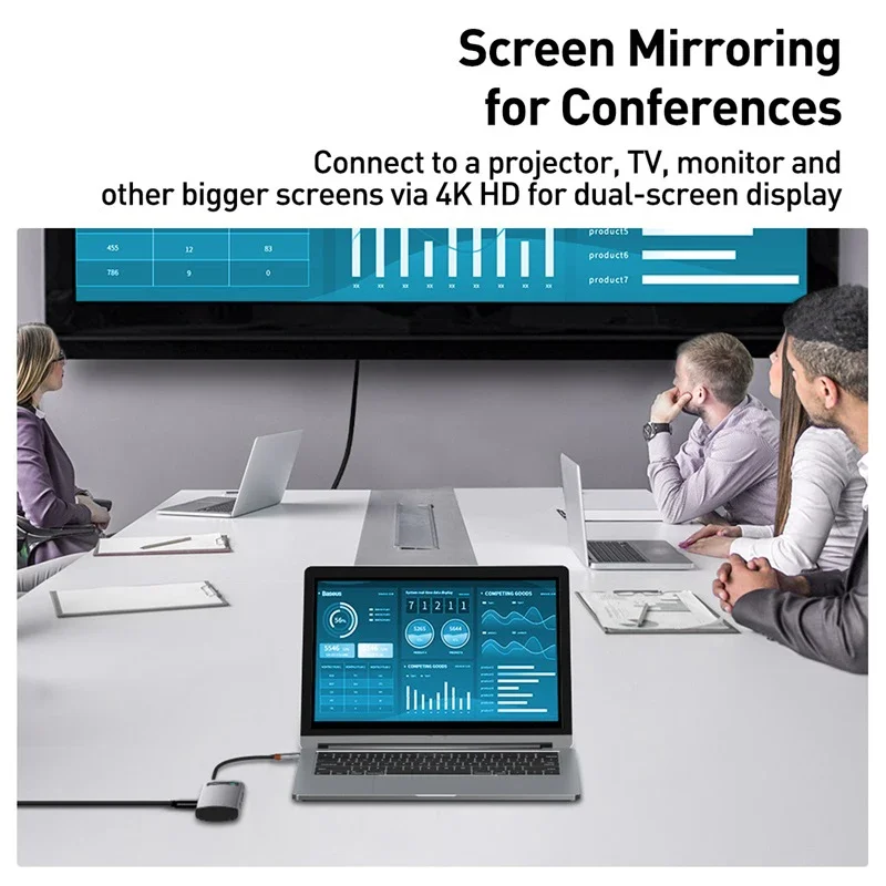 Baseus 4-in-1 USB Hub Metal Gleam Gen1 USB 3.0 + 4K@30Hz hd mi-Port + 100M Ethernet Port for Laptop Accessories Type C Hub - Image 4