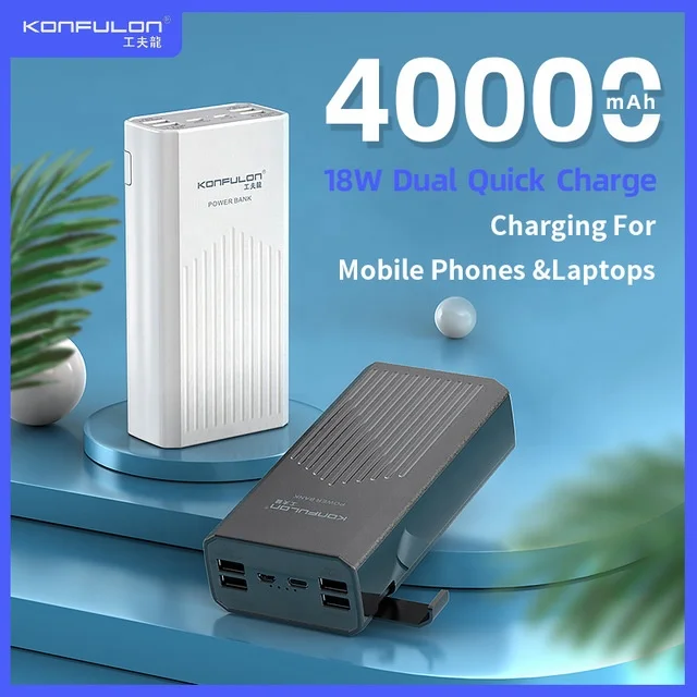 
Портативное зарядное устройство Konfulon для мобильных устройств QC 3,0 PD со светодиодным дисплеем, 40000 мАч, портативный аккумулятор для смартфонов 