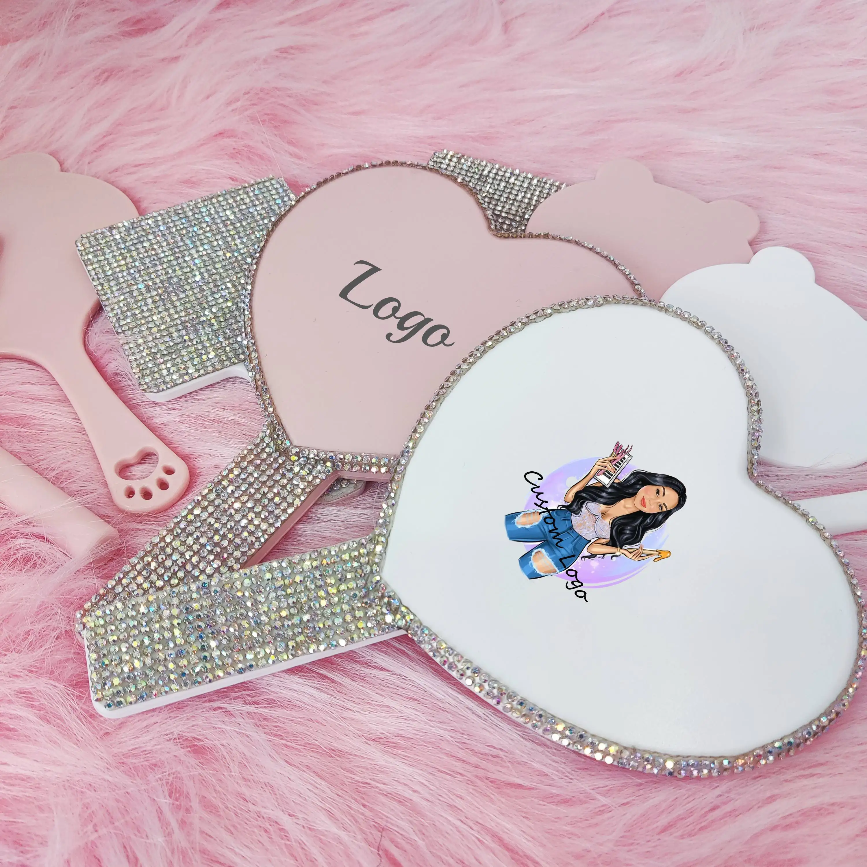 Private Label Cosmetics Custom Handheld Cosmetic Mirror Hand Mirror logo Custom Makeup Small Mirror