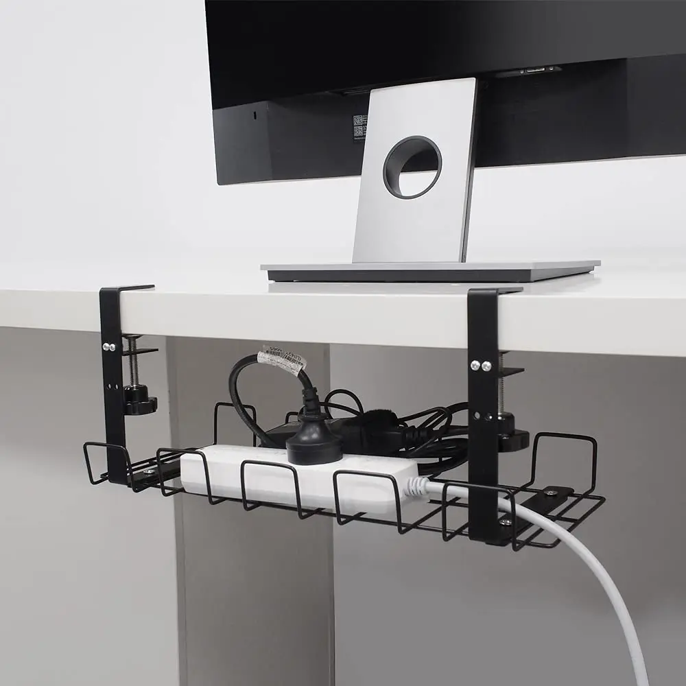 No Drill Under Desk Cable Management Tray, Desk Wire Management Cable Tray Sturdy Metal Wire Organizer Under Desk Basket for Office and Home Standing