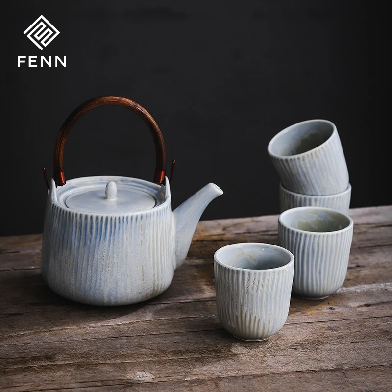 FENN Japanese Teaware Teapot 4 Teacups Unique Glazed Design Porcelain Afternoon Tea Set Vintage Ceramic Coffee Tea Set