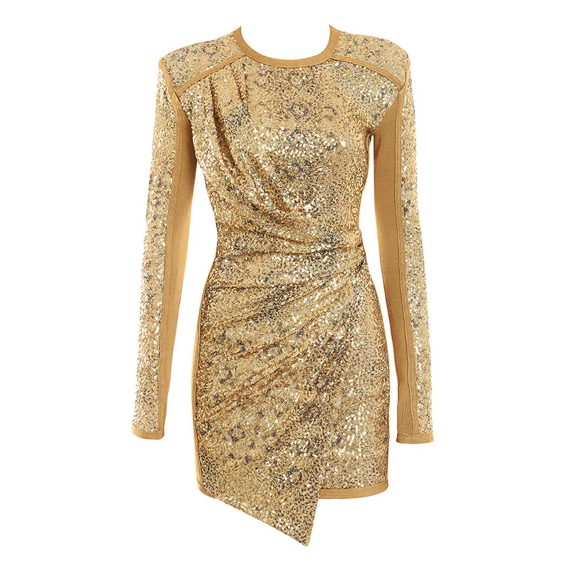 gold wrap dresses with sleeves Retrofete main image 1