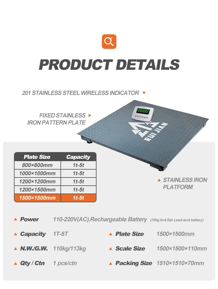 Customized Good Quality 1000kg Floor Scale Durable Floor Scale Industrial Floor Scale