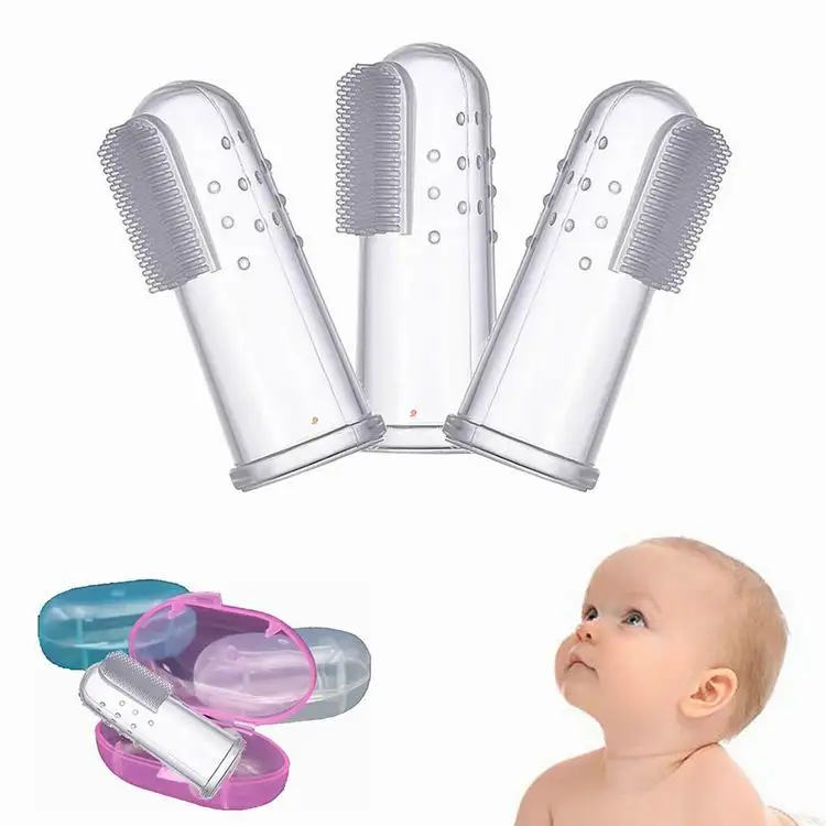 2 PCS Baby Finger Toothbrush Silicone Infant Training Oral Massager 