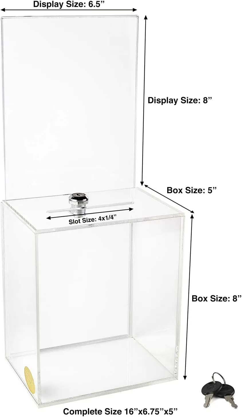 Tirelire Acrylique Verrouillable 15.9x11.4x10.2cm - Boîte à Dons Avec Clé, Pour Votes Et Pourboires