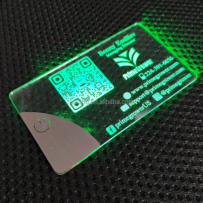 7 NEW Luxury Colorful Printing LED Credit Card Business Card Acrylic Light up Business Design Logo LED Business Card