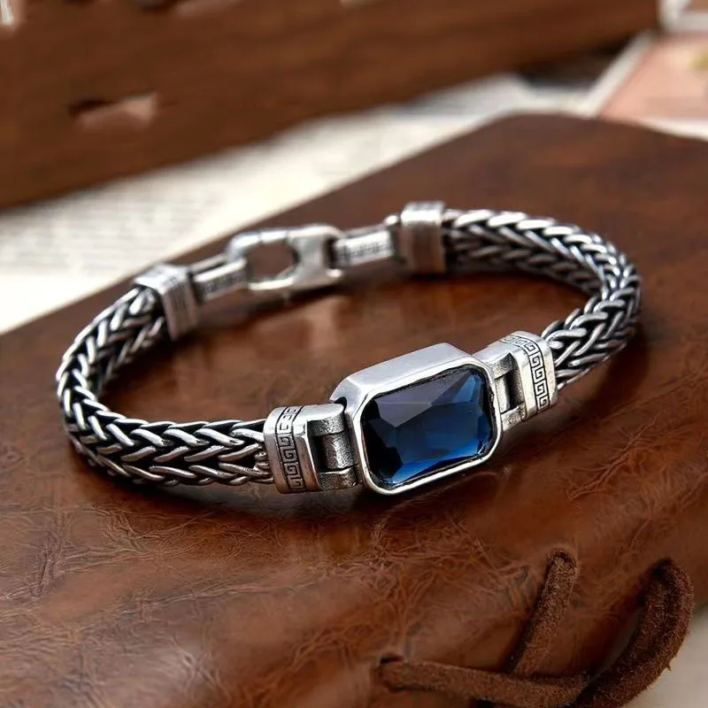 Fashion Retro Punk Bracelet Inlaid Blue Zircon Chain Bracelet Men Women Hip  Hops Curb Chain Bracelet Jewelry