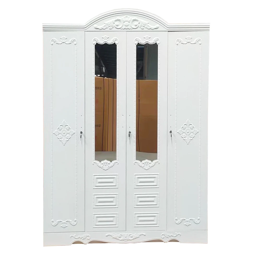 2025  Steel Imprint Pattern Almirah 3 Swing Door Metal Wardrobe Metal Cabinet Lemari Iron Printing Wardrobe With Mirror