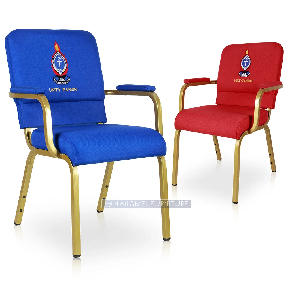 Custom Logo Kenya Church Chair With Comfortable Wide Size and Armrests Modern Iron Metal Design for Theater Dining School Use