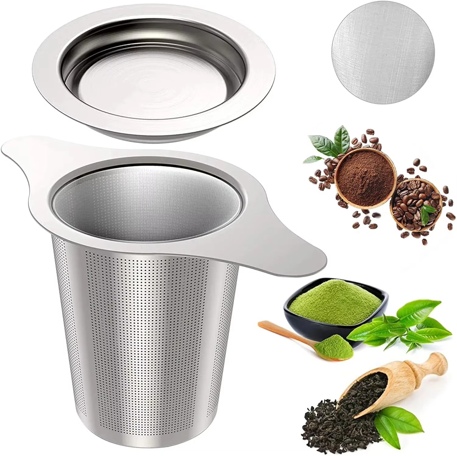 Custom Logo 304 Stainless Steel Tea Strainer with Lid Extra Fine Mesh Strainer Brewing Basket for Loose Leaf Tea Tea Filter