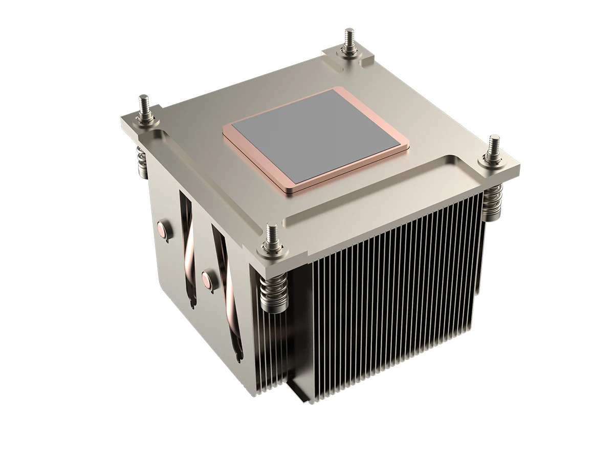2U Server CPU Cooler with Aluminum Zipper Fins, 4 Heatpipes