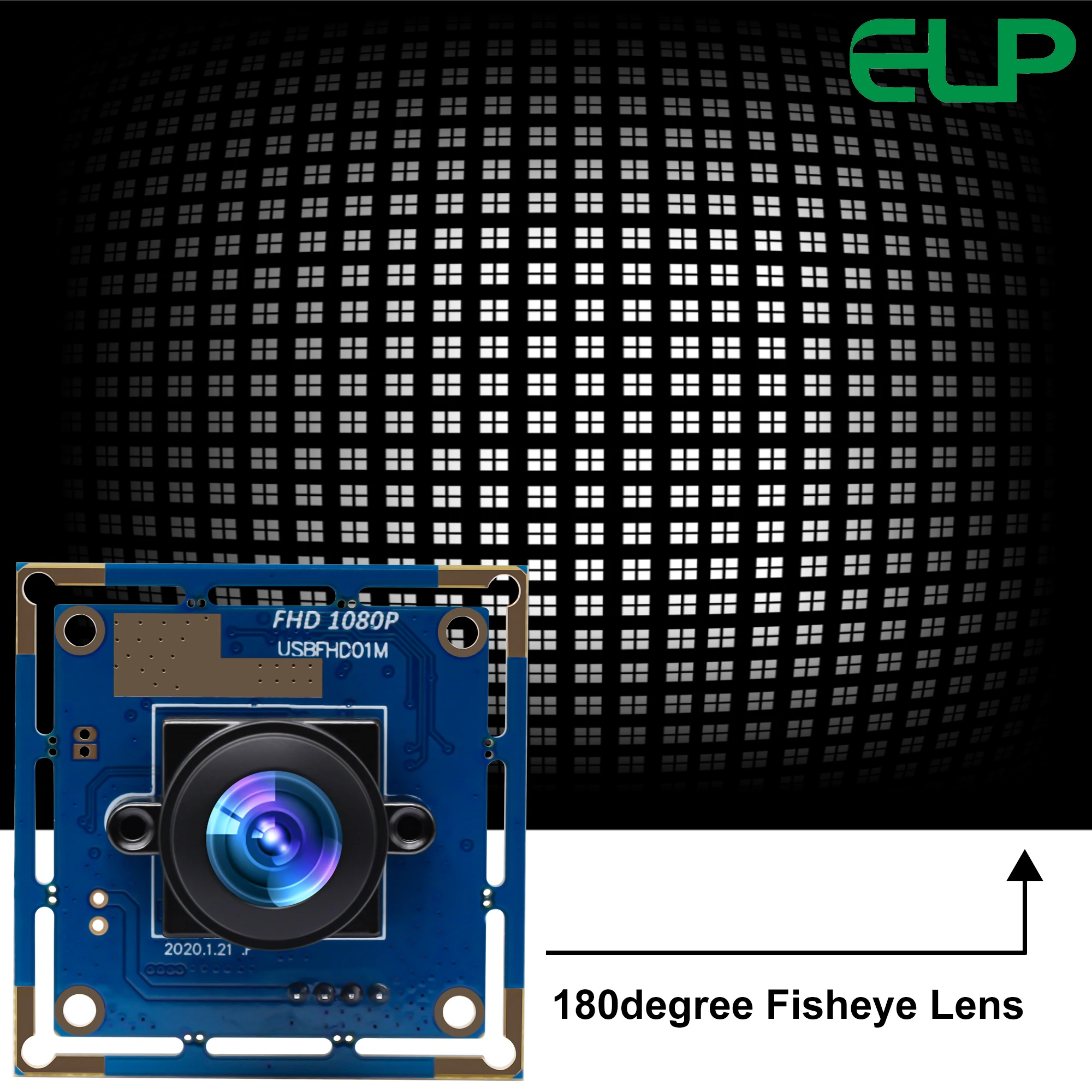 ELP USB魚眼カメラ 広角180度 1080P Lightburnカメラ、高速100fps USB