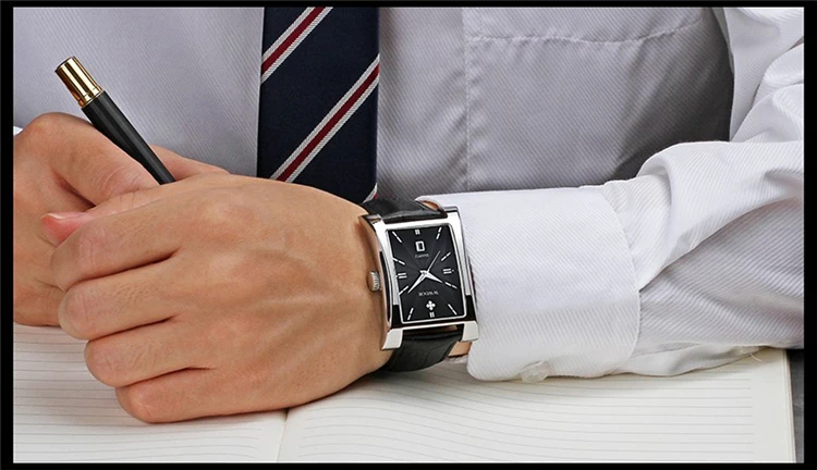 WWOOR 8017 Men's Square Watches Top Brand fashion Leather Strap Quartz Waterproof Date Clock Male Casual Business Wrist Watch