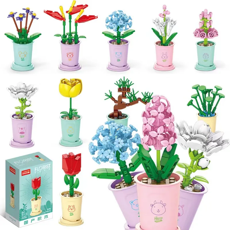 Creative Diy Bouquet Mini Building Block Brick Sets Toys Flower ...