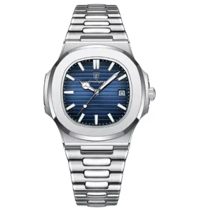 High Quality POEDAGAR 613 Luxury Watch Business Waterproof Male Clock Men Watch Luminous Date Stainless Steel Square Men's Watch