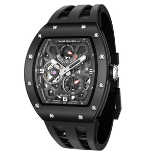 For TSAR BOMBA 2023 Men's Luxury Automatic Mechanical Watch with TB8212 Ceramic Case Tonneau Shape Rubber Band Analog Dial