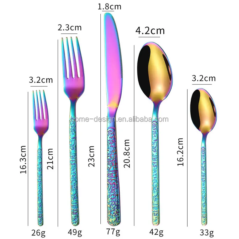 Factory Direct Sales Custom 6-Piece Gold Stainless Steel Tableware Home Cutlery Set Different Colors Sustainable Plastic Bag