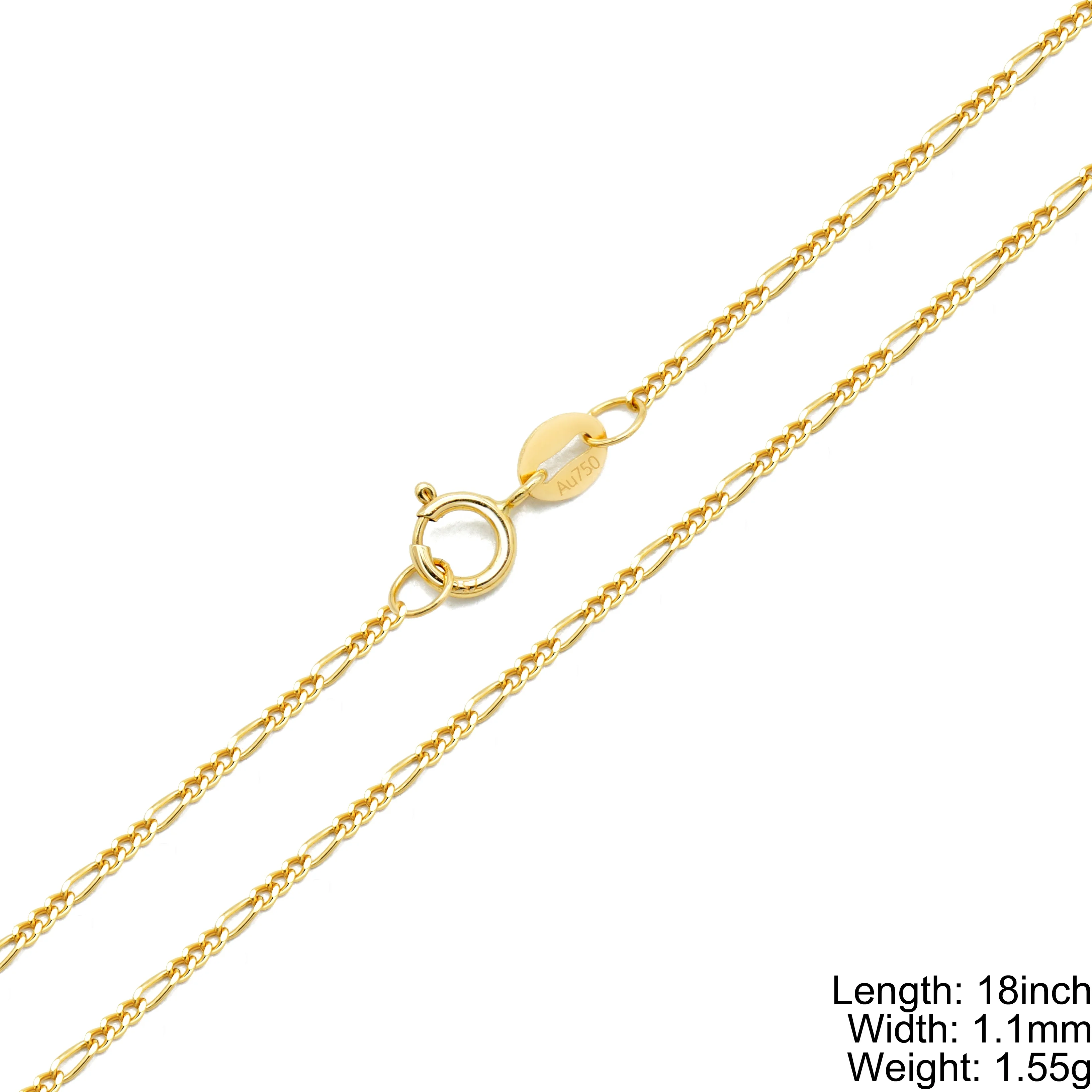 Figaro Pawnable Gold Jewelry 18k Necklace Yellow Gold