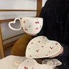 White-Cherry Bow handle cup 280ml heart dish