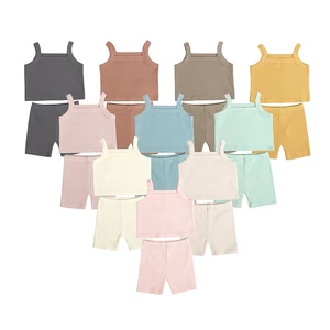 Novelty Designs Organic Ribbed Solid Color Sleeveless Children's Clothing Set Slip Design Children's Suit