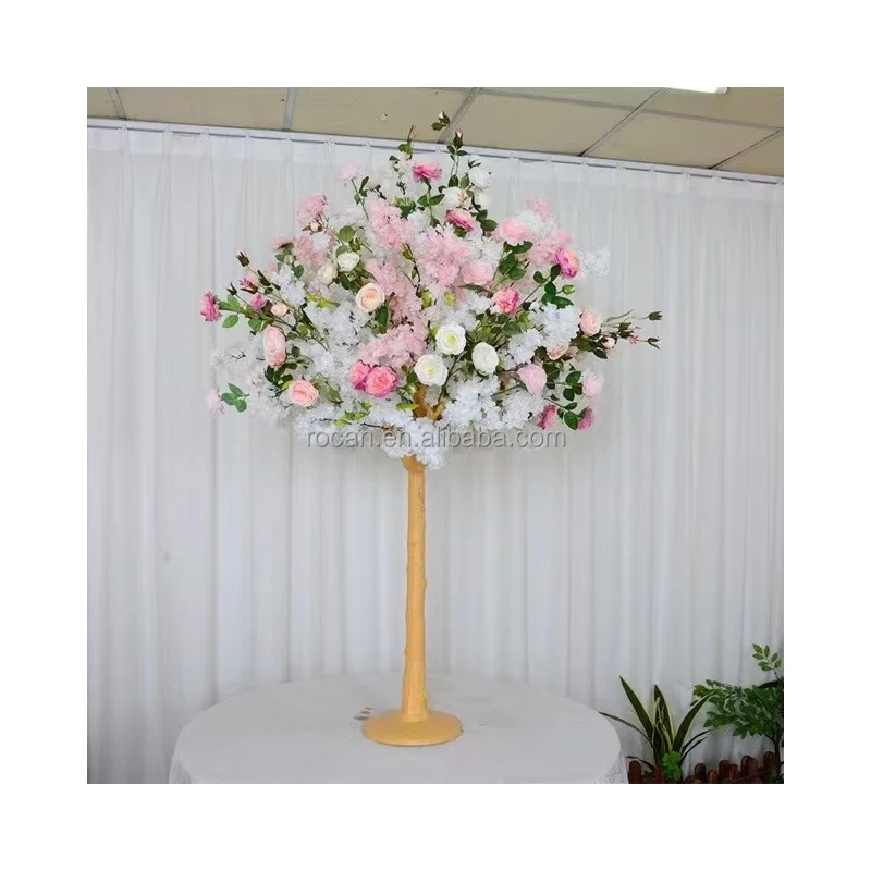 Customized Size 1m Sakura Table Small Big Artificial Red White Pink Plastic Silk Cherry Blossom Tree for Wedding Event Deco