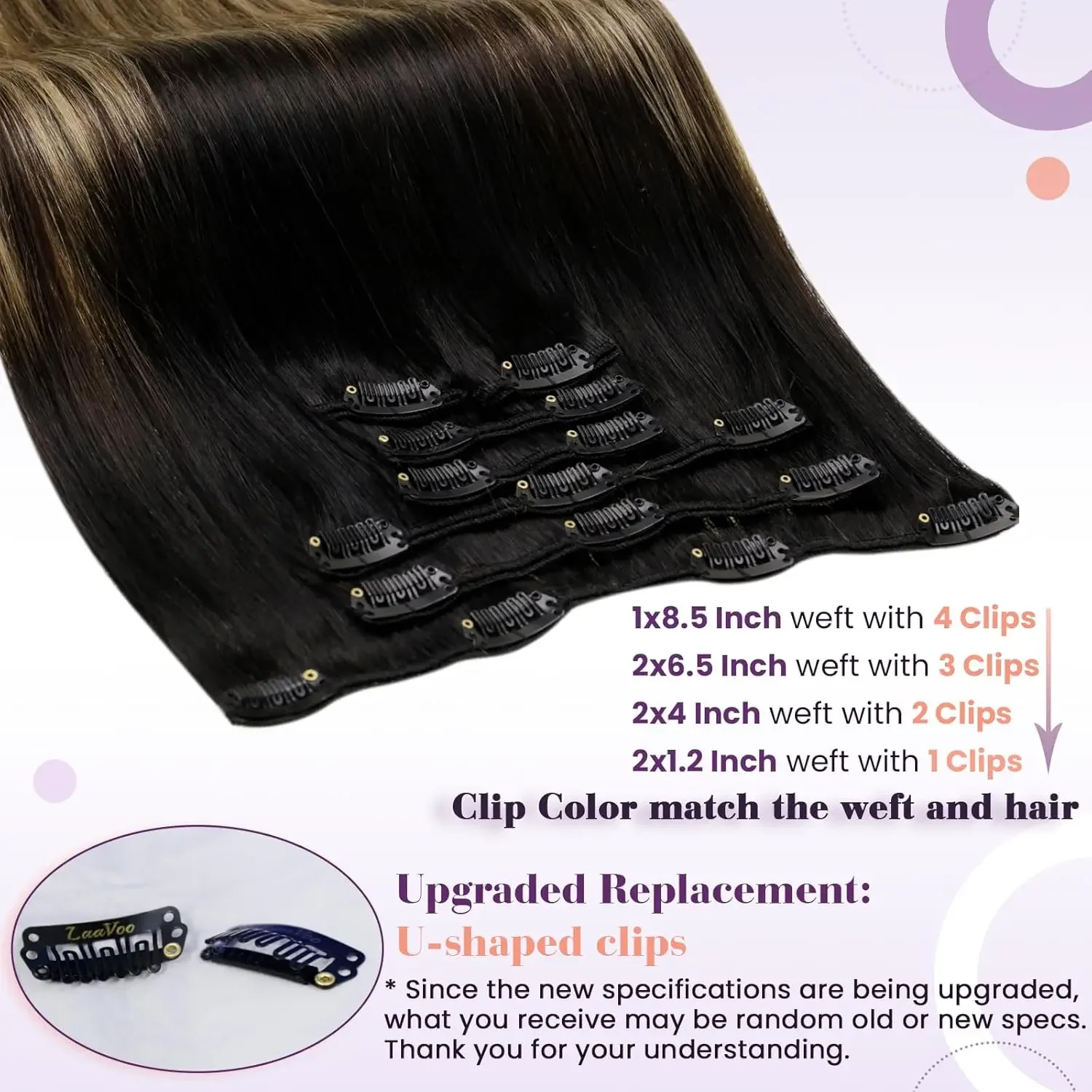 LaaVoo Clip in Human Hair Extensions Balayage Bruin Braziliaans Remy Recht Dubbele Inslag_voghion.com
