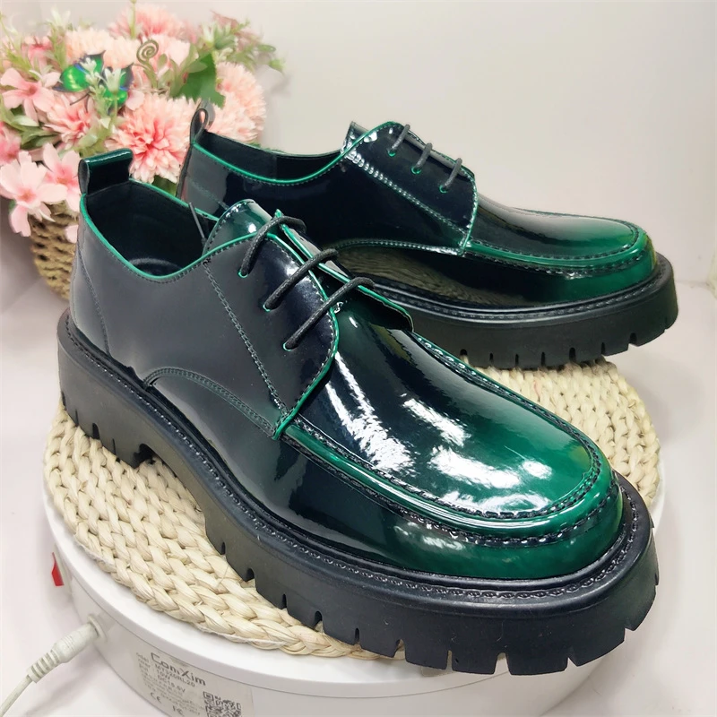 Mens Patent Leather Dress Shoes Black Green Color Thick Sole Durable Fancy Lace up Wedding Oxfords Mens Patent Leather Dress Shoes Black Green Color Thick Sole Durable Fancy Lace up Wedding Oxfords