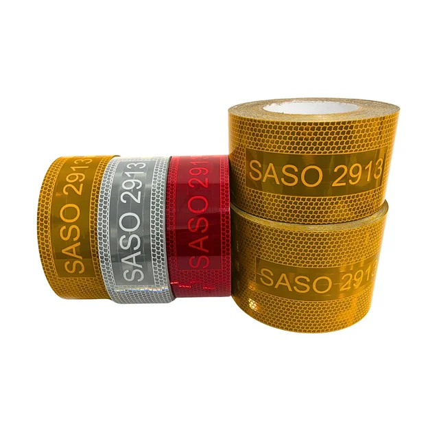 Saudi Arabia Yellow/Red/White Aluminum Metalized SASO 2913 Reflective Tape For Vehicle Safety