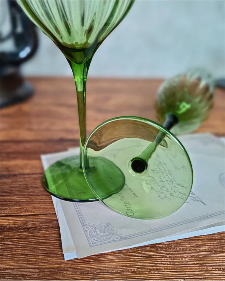 solhui vintage green wave glass goblets