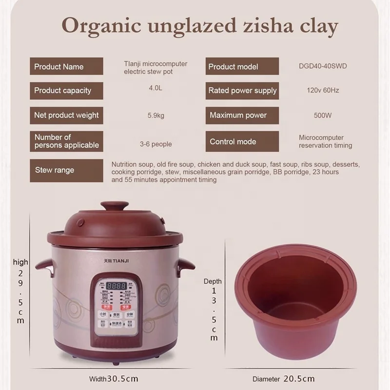 Source TONZE Multi-function Purple Clay Electric Rice Cooker