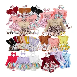 Wholesale Baby Clothes 0-3 Months One Pieces Playsuits Jumpsuit Bodysuits 2PCS Baby Clothing set  Baby Rompers