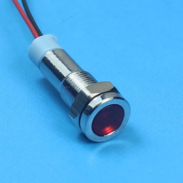 6mm Dot Led Illuminated Panel Indicator Lights Waterproof IP65 Flat Head Metal pilot Light Indicator with 150mm Long Cable