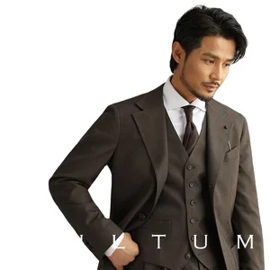 Italian Naples High Quality Wool Three-Piece Men's Suit Set Single Breasted V-neck Anti-Shrink Flat Front Zipper Fly Weddings