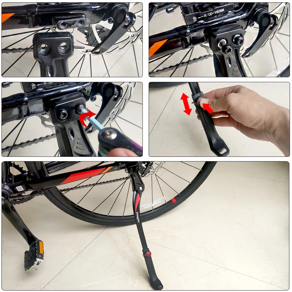 EasyDo Sturdy Bike Kickstand Aluminum Alloy Kick Stand Adjustable Bicycle  Rear Side Kickstand for 24'-29' Inch Bike