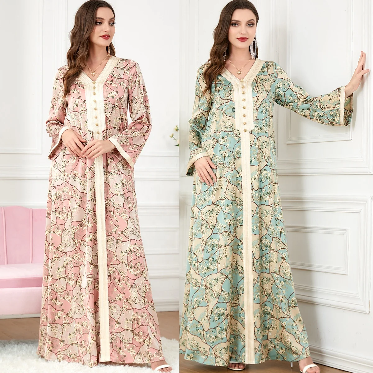 Printed Jalabiya Women Long Arabic Dress For women