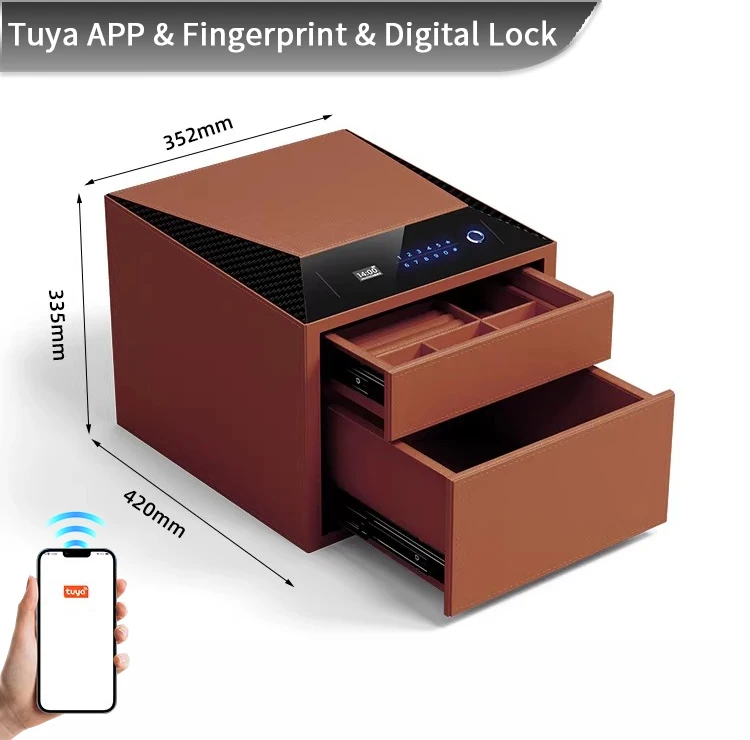 F2-2B CEQSAFE Smart Fingerprint Lock Watch Winder Custom Leather Double-layers Jewelry Storage Security Deposit Safe Box