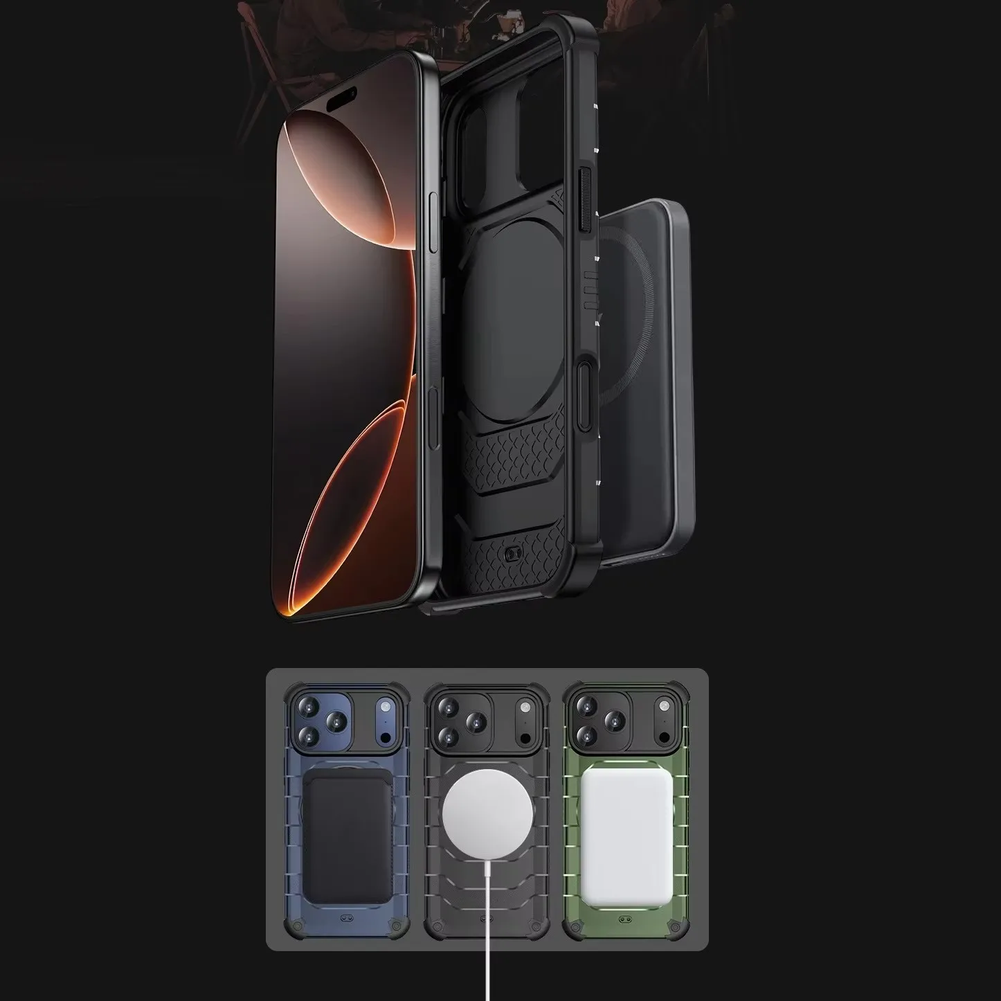 product for iphone 17 pro max case with rotating metal kickstand military grade drop proof  anti fingerprint protective cover-3