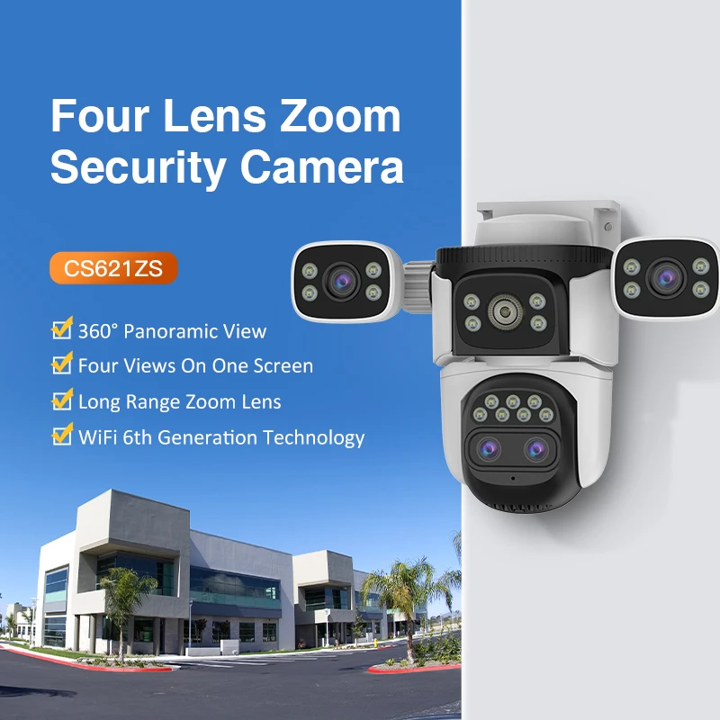 Factory Four-Lens Network Camera Wifi 360 Degree Color Night 12MP Two-Way Audio Cloud Auto Tracking Smart Alarm Security CCTV