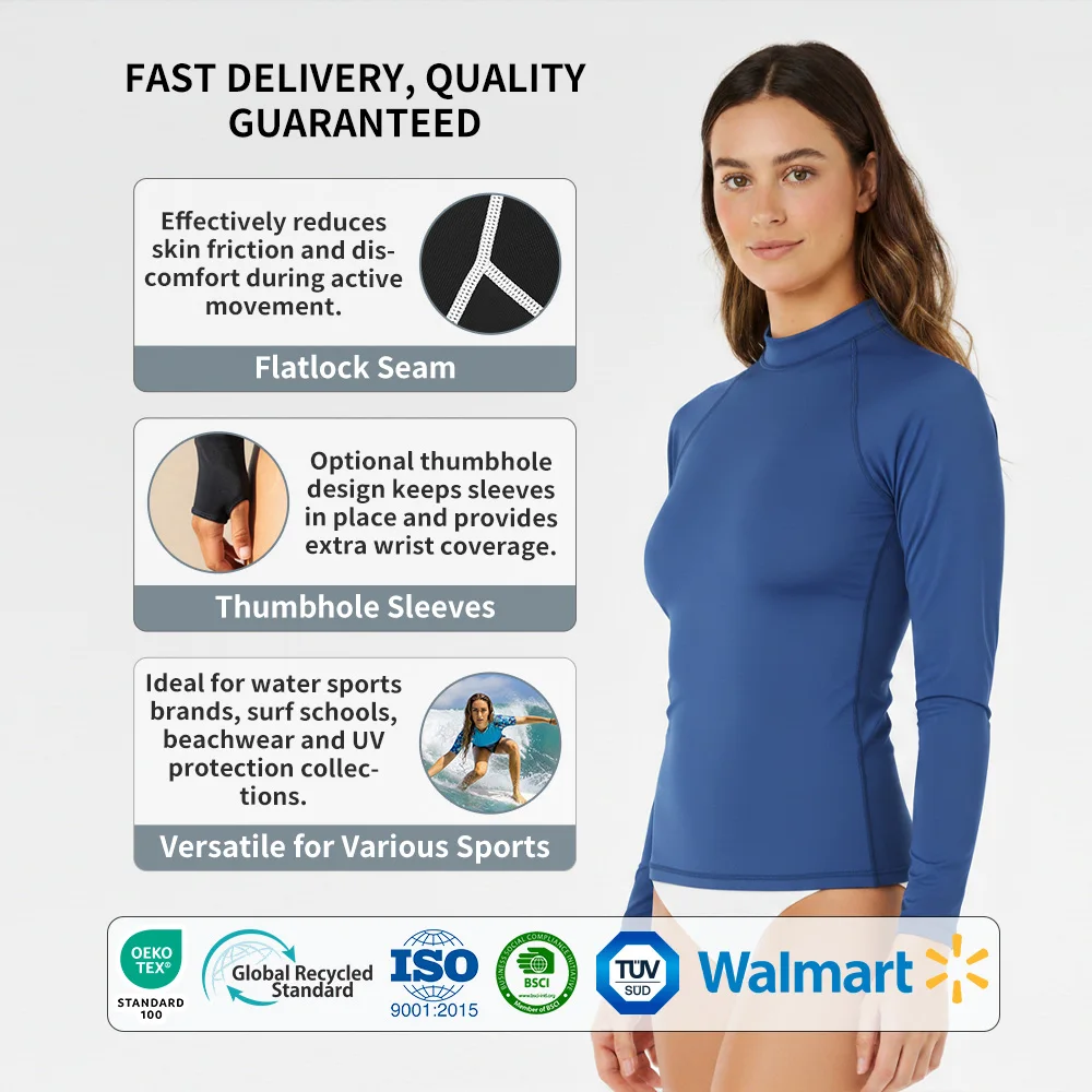 여성용 맞춤형 서프 롱슬리브 UV 래시 베스트, 도매용 UPF 50+ 수영복 셔츠, 수영 래시가드, OEM 래시가드